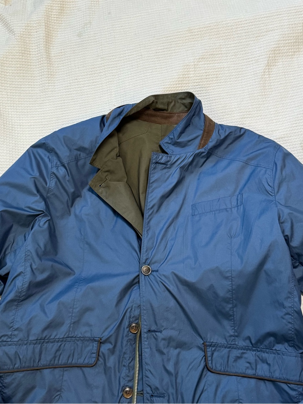 Men's reversible blue Olive Green Field Jacket - Picture 3 of 14